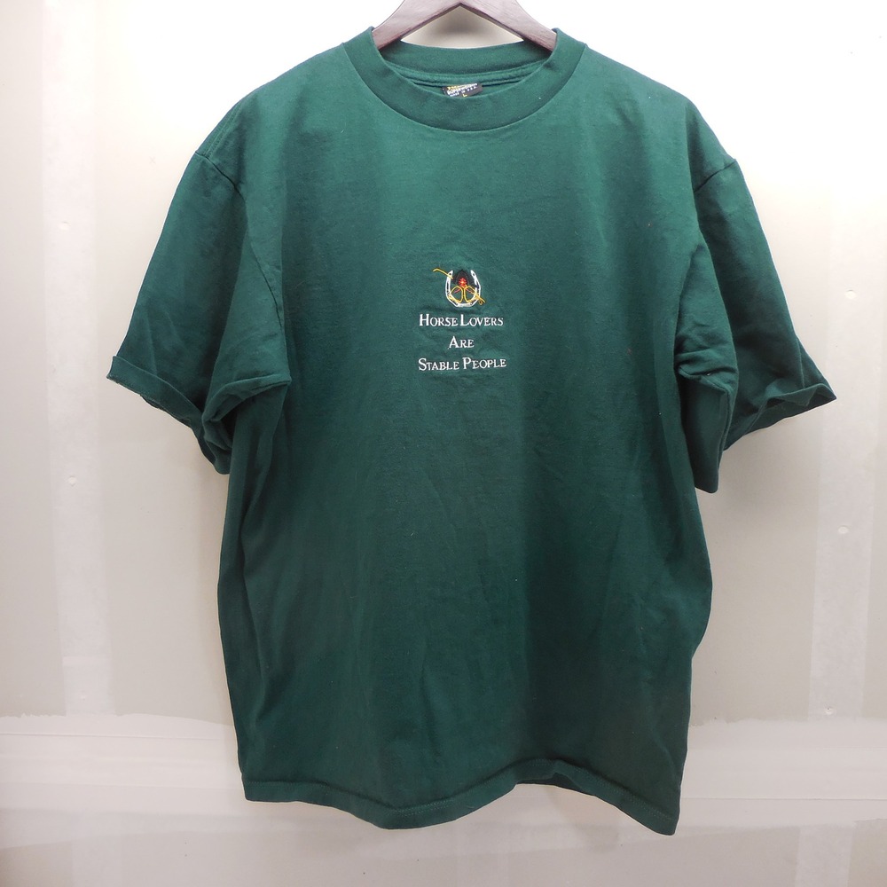 Vintage Nemesis Superweight Horse Lovers Are Stable People T-Shirt Green Large